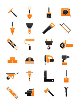 Black-orange contruction icons set