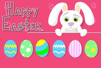 Rabbit Bunny Painted Eggs Happy Easter Holiday Banner Colorful Greeting Card 