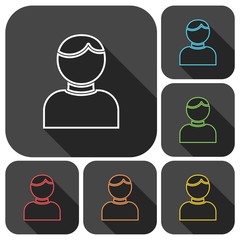 Line User icons set with long shadow
