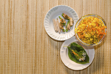 Betel and marigold for the ceremony of the Asian countries.