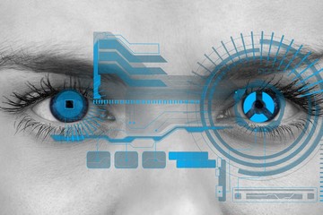 Eyes scanning a futuristic interface