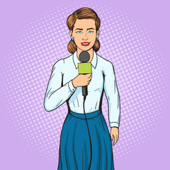 Reporter journalist woman pop art style vector