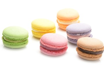 Macarons on white background