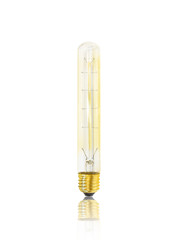 amber edison light bulb, isolated on white background with reflection