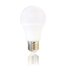 white LED light bulb isolated on white background with reflection