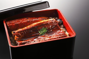 うな重　Japanese broiled eel served over rice a lacquered box