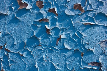 Old peeling blue paint 