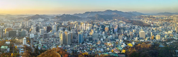 Crédence de cuisine en verre imprimé Séoul Panorama de la Corée du Sud de la ville de Séoul, heure du coucher du soleil