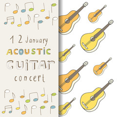 Acoustic guitar concert invitation card 