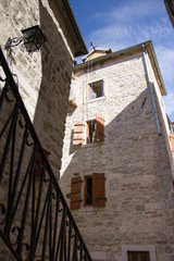 house on the narrow medieval streets of Old Town of Kotor.