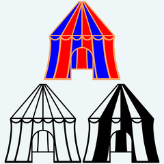 Circus tent icon. Isolated on blue background. Vector silhouettes
