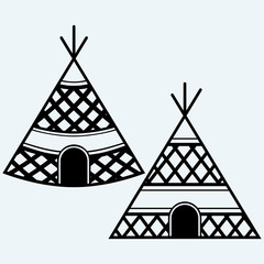 Indian tepee. Isolated on blue background. Vector silhouettes