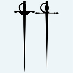 Two saber. Isolated on blue background. Vector silhouettes