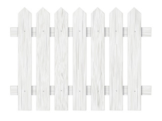 White wooden fence, barrier in the garden on the farm or in the village. Element front garden landscaping.