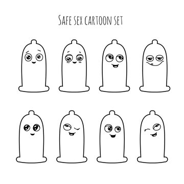 Safe sex cartoon set.