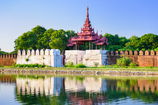Mandalay, Myanmar Palace Moat and wall.