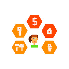 Woman Surrounded By Resettlement Icons