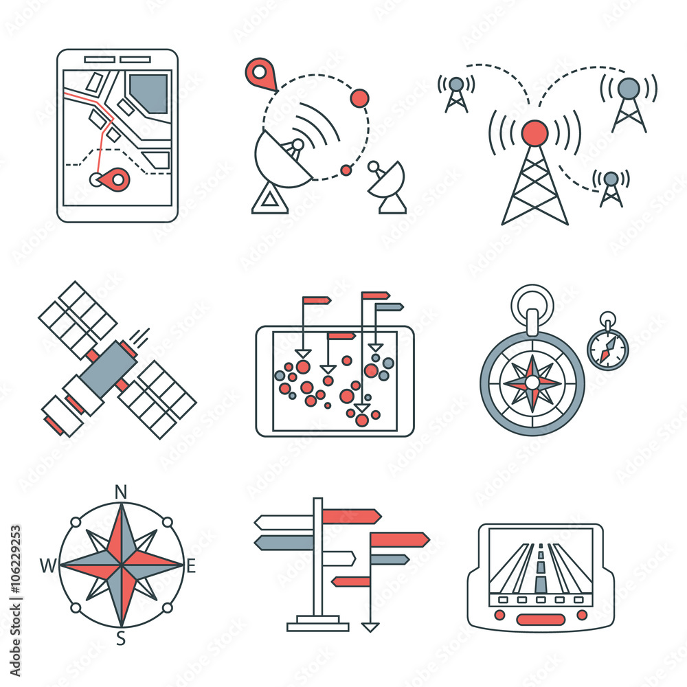 Poster different navigation icons set with rounded corners. design elements