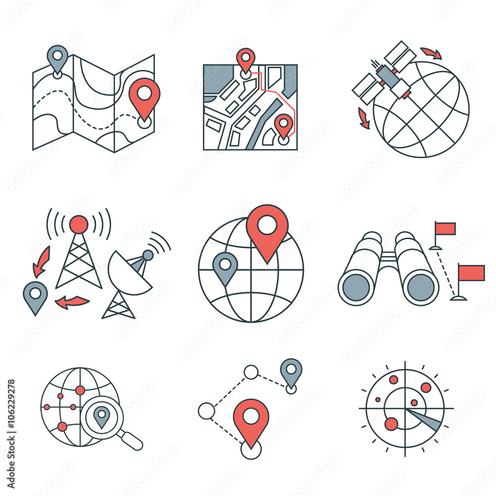 Poster different navigation icons set with rounded corners. design elements