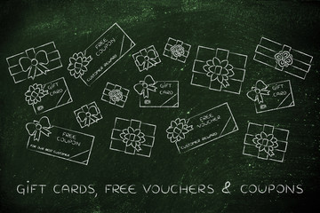 gift cards, free vouchers and coupons