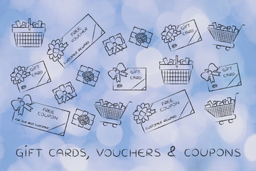 shopping carts, gift cards, free vouchers and coupons
