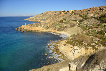 View over Fomm ir-Rih, most remote and difficult-to-reach bay of Malta, in winter.