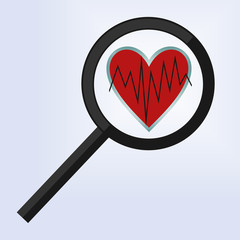 the magnifying glass is positioned on a heart 