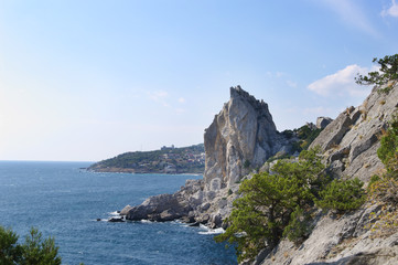 Fototapeta na wymiar Black sea coast, views of rock Diva, Simeiz, Crimea, Russia 