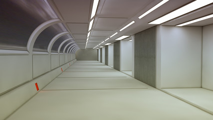 3d render. Futuristic spaceship interior corridor