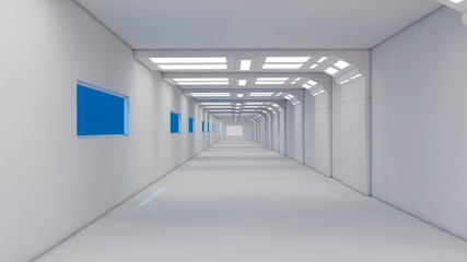 3d render. Futuristic spaceship interior corridor