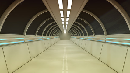 3d render. Futuristic spaceship interior corridor