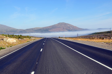 Fototapeta premium Road to the mountain Nittis on the Kola Peninsula, Russia