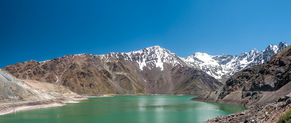 El Yeso Dam, drinking water reservoir in the Andes, Chile
