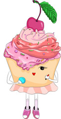 beautiful girl cupcake with red lipstick