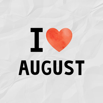 Love August with red watercolor heart