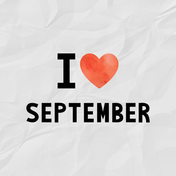 Love September with red watercolor heart