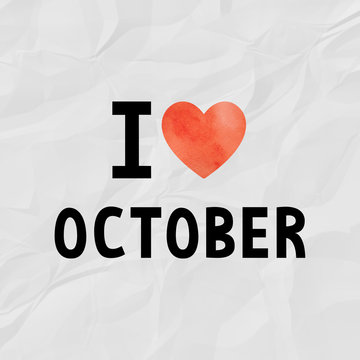Love October with red watercolor heart