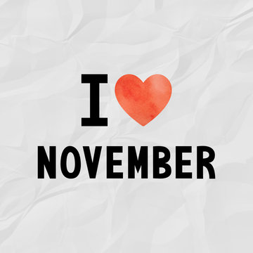 Love November with red watercolor heart