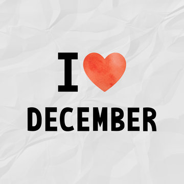Love December with red watercolor heart