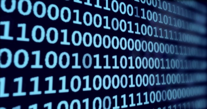 Bin&auml;rcode in blau auf einem Computerbildschirm mit Bokeh.