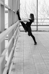 sports woman doing stretching outdoors