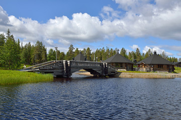 Log bridge over river north. Finland, Lapland