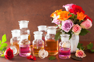 essential oil and rose flowers aromatherapy spa perfumery