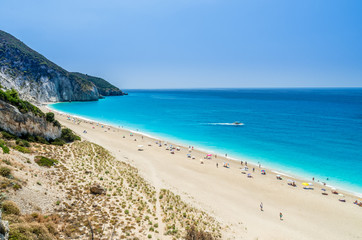 Fototapeta na wymiar Milos beach on Lefkada island, Greece. Milos beach near the Agios Nikitas village on Lefkada, Greece