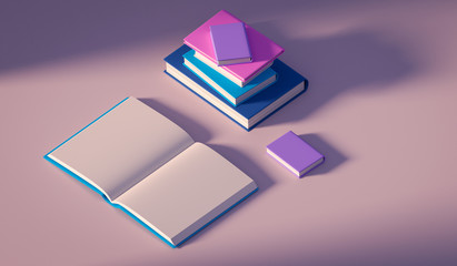 minimalistic books in pink colours, one book is opened