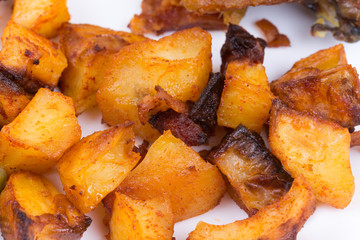 Macro view of roasted potatoes