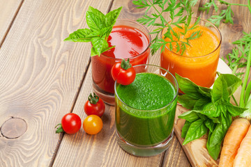 Fresh vegetable smoothie. Tomato, cucumber, carrot
