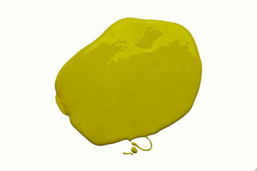The puddle of an oil paint spill isolated over the white background,