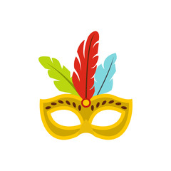 Carnival mask with feathers icon, flat style