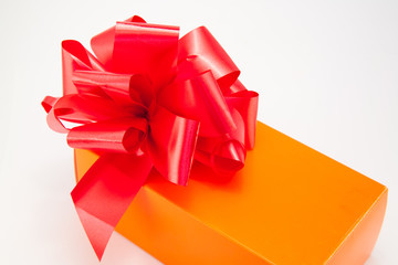 orange box with red bow
